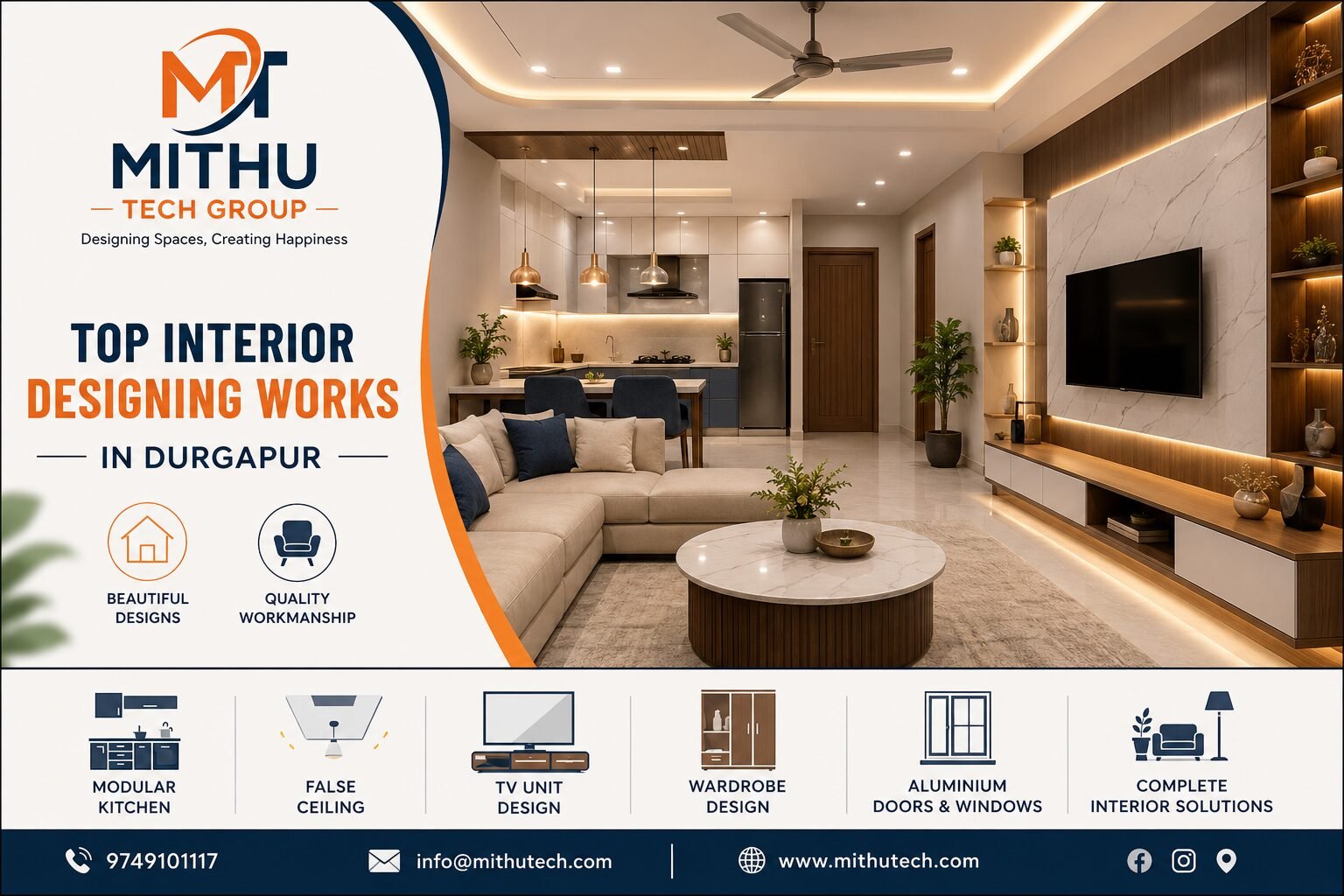 Top Interior Designing Works in Durgapur – Premium Home & Office Interior Solutions by Mithu Tech Group (2026 Guide)
