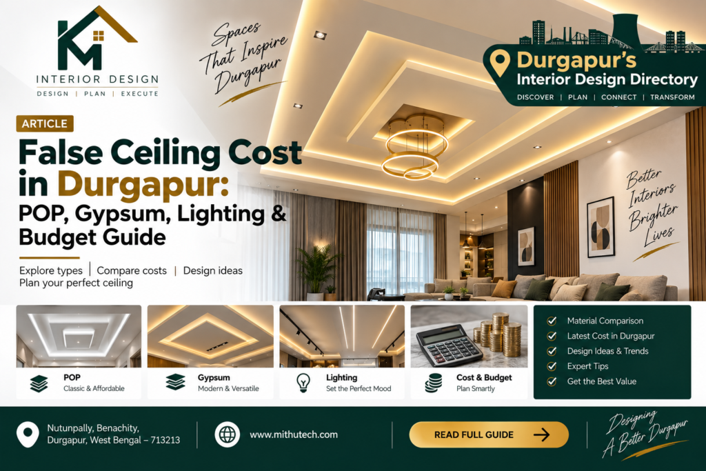 False Ceiling Cost in Durgapur: POP, Gypsum, Lighting & Budget Guide (2026)
