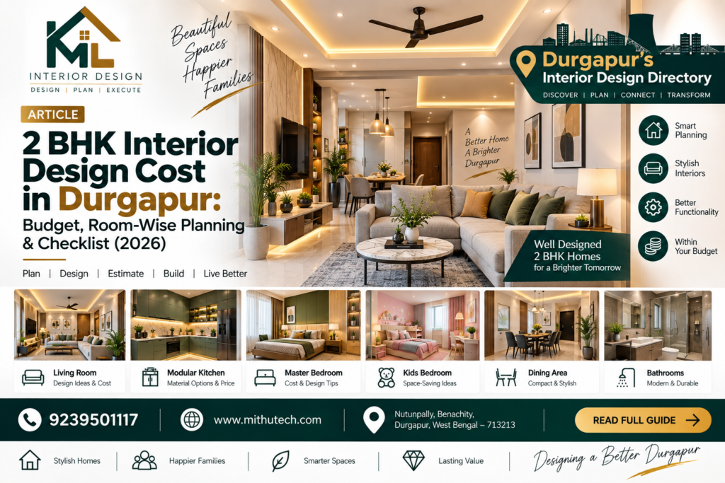 2 BHK Interior Design Cost in Durgapur: Budget, Room-Wise Planning & Checklist (2026)