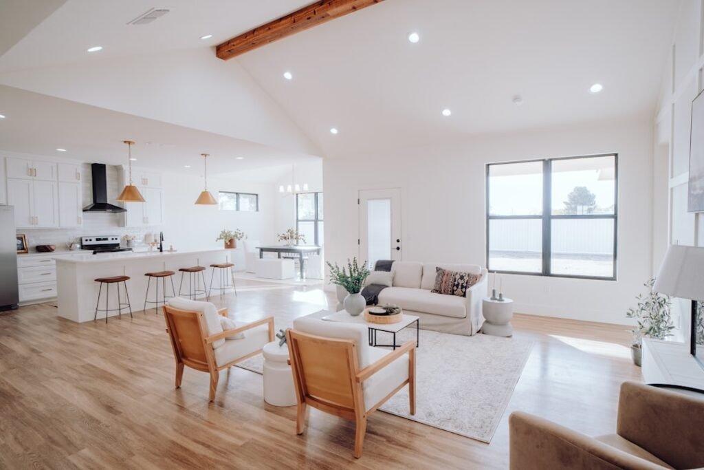 False Ceiling and Lighting in Durgapur: Material Selection Guide 1 Modern living room and kitchen for home interior budget planning